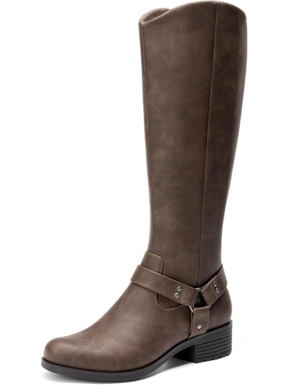 DREAM PAIRS Women's Dark Brown Knee High Boots Pull On Side Zipper Riding Boots